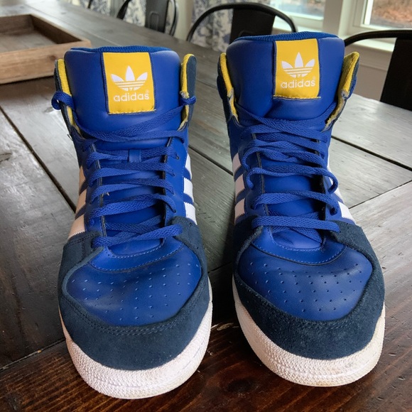 ADIDAS Blue Yellow Trefoil Basketball Shoes 13 - Picture 2 of 7